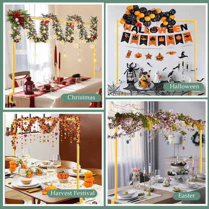 WellSign Over The Table Rod Stand with Clamps 31"-110" Length 31"-64" Height Adjustable Metal Table Hanging Decor Rod with Storage Bag for Gender Reveal Ceremony Party, Gold Table Balloon Arch Stand