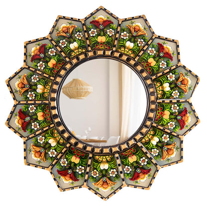 WTVLAX Sunburst Mirror Design Featuring Moroccan Style,2D Pattern 11.8inch Home Decorative Mirror for Living Room Bedroom Entryway The Pattern is Printed (Flower+Sunburst)
