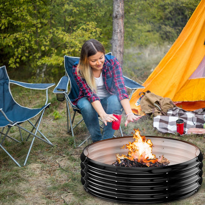 48 Inch Large Outdoor Fire Pit Ring,Heavy Duty High Heat Resistant Wood Burning Firepit for Outside,12" Tall,Galvanized Steel Outdoor Fireplace & Fire Pits Bowl for Backyard Bonfire, Patio,Camping