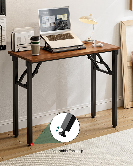 Frylr Small Folding Computer Desk – Portable 35.8 Inch Foldable Laptop Table, No-Assembly, Collapsible and Compact for Easy Storage, Lightweight for Small Spaces, Craft and Study Use, Dark Walnut