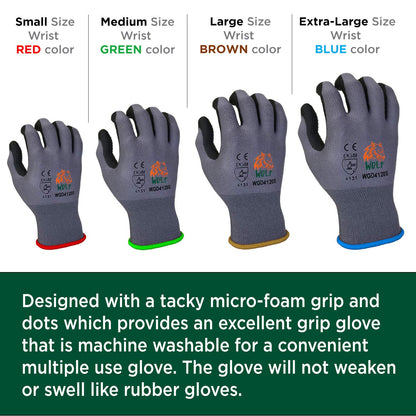 WOLF Ultra-Thin Nitrile Foam Palm Coated Glove with Tacky Dot Grip, Multi Purpose (12, Medium)