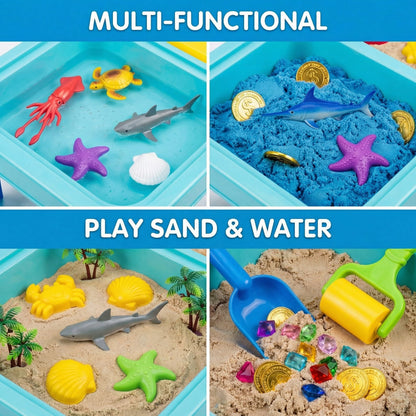 Carolart Ocean Sensory Table with Sands, Bin with Lid, Indoor Outdoor Use, Sand Art Kit for Boys and Girls, Toys for Toddlers Age 3-5, 17x11.5x10.2 Inches