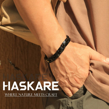 HASKARE Protection Healing Stone Bracelets for Men Unique Natural Crystal Black Obsidian Mens Bracelets, Masculine Energy Protection Men Beads Bracelet for Anxiety, Handmade Gifts for Husband Father