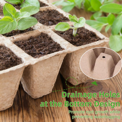 Hosetim Seed Starter Tray - 300 Cells Biodegradable Peat Pots for Seedlings, 25 Packs Garden Germination Seedling Starter Trays with Drain Holes, Organic Seed Starter Kit with Plant Labels(Khaki)