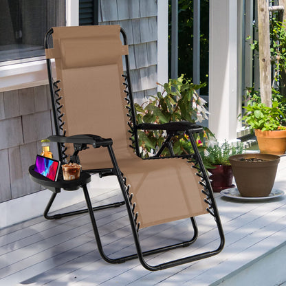 Renatone Folding Zero Gravity Reclining Textilene Lounge Chairs, Outdoor Adjustable Patio w/Pillows & Cup Holder Trays for Backyard, Beach, Poolside (BE)