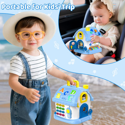 Fidecexv Montessori Toys for 1 Year Old Boy Gifts, 12-in-1 Musical House Educational Baby Toddler Boy Toy Age 1-2, First Birthday Easter Gift for Boy Girl 6-12 12-18 6-24 Months, Blue