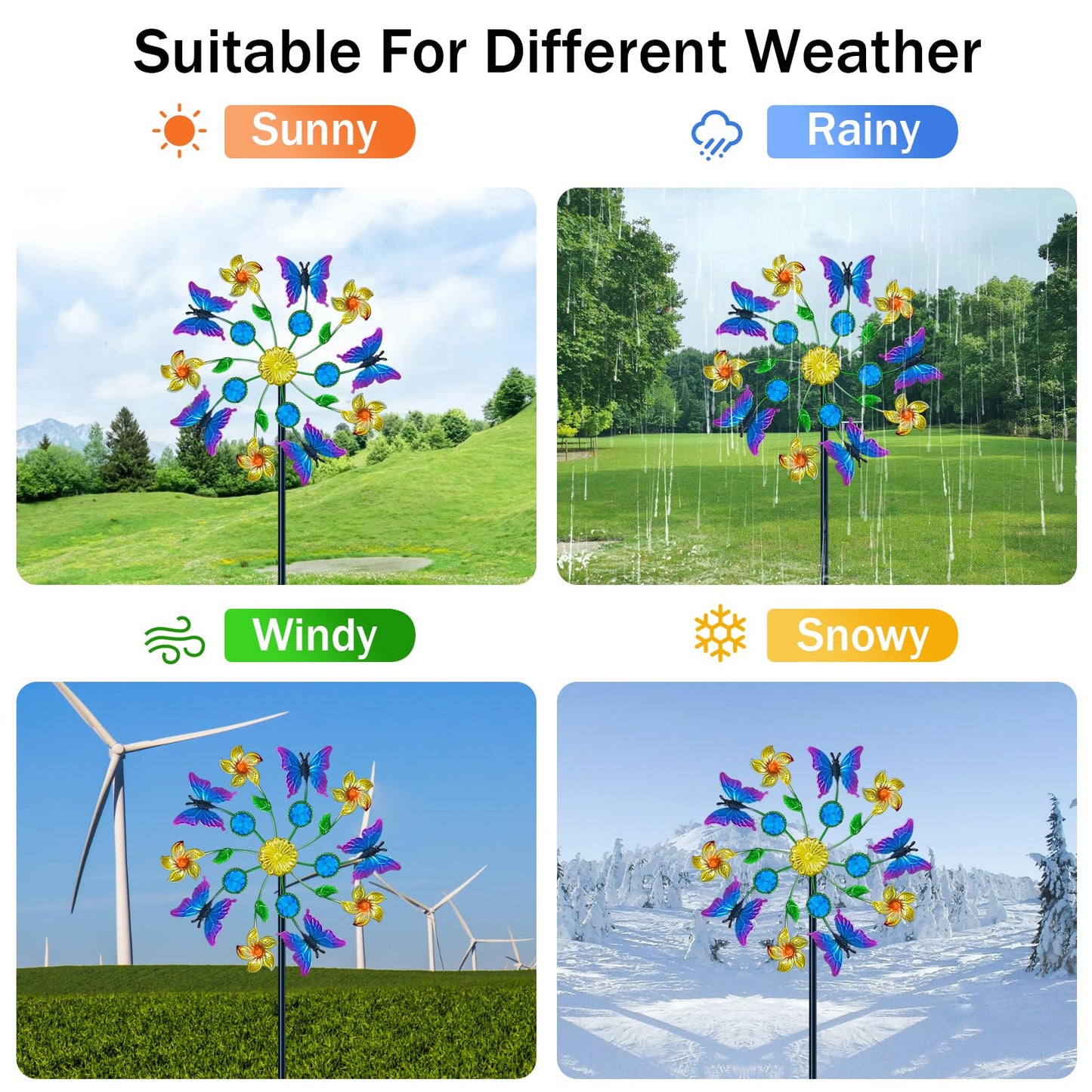 Yourongmao 44" Butterfly Garden Wind Spinners - Metal Outdoor Stake Spinner Windmills, Wind Sculpture Yard Art Decorations for Patio & Lawn