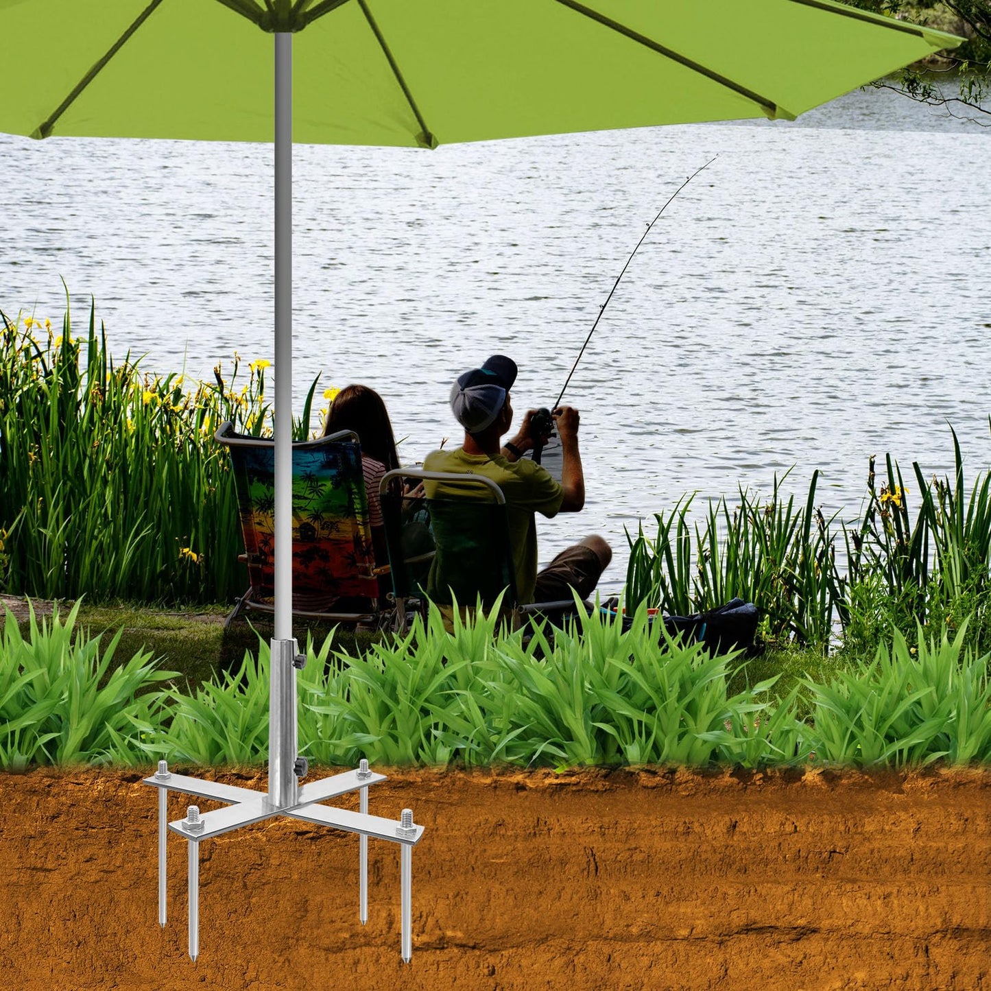 AVCMOTO Umbrella Stand Outdoor Base, Heavy Duty Outdoor Umbrella Base, Detachable for Easy Carry, 18.7 Inch Beach Umbrella Sand Anchor for Beach, Lawn, Sand, Patio