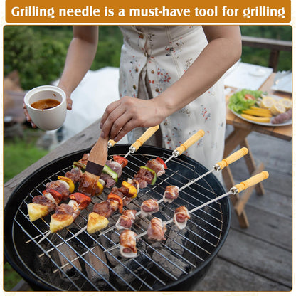 Minatee 16 Inch Kabob Skewer with Wood Handle for BBQ Camping Cookware Campfire Grill Cooking, Stainless Steel, Metal Skewers for Kabobs with Wood Handle (50 Pcs)