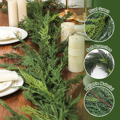 Jutom 1 PCS Christmas Cedar Garland - 6 ft Classic Green Realistic Soft Artificial Faux Cedar Pine Garland Decoration for Home Mantel & Stairs - Holiday Party Winter Decor
