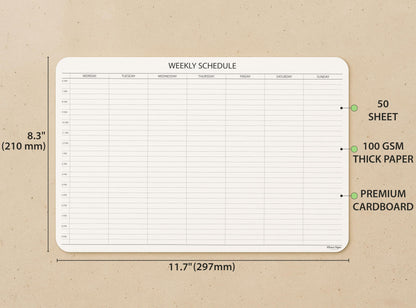 Schedule Pad, Tear Off Undated Weekly Planner Notepad, A4 Size (8,3" X 11,7"), Premium Thick Paper with Cardboard Back Support, Weekly Desk Planner by CLEVER SIGNS