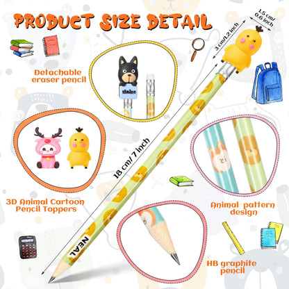 Ireer 60 Pcs Scented Pencils for Kids Animal Fruit Fun Smelly Pencils Bulk HB Graphite with 60 Pcs Cute Cartoon Toppers Gift for School Office Classroom Party Reward Supplies(Cute Style)