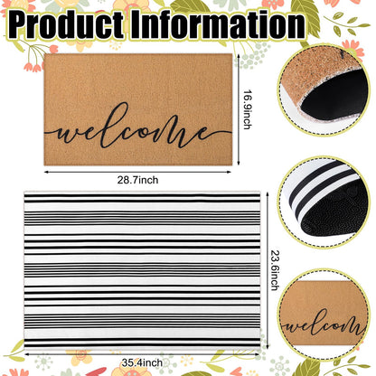Tinideya 2 Pcs Door Mat Welcome Non Slip Coir Mats Floor Layering Doormats Seasonal for Front Porch Entryway Decor(Welcome)