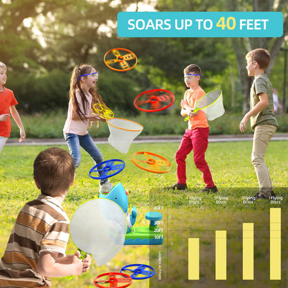 WATUDOU 24 PCS Flying Disc Launcher Outdoor Indoor Game Toys Gifts for 3 4 5 6 Year Old Kids, Outdoor Outside Game Toys for Kids Boys Ages 3-5 4-8, Ideal 3 4 5 6 Year Old Boys Birthday Gifts