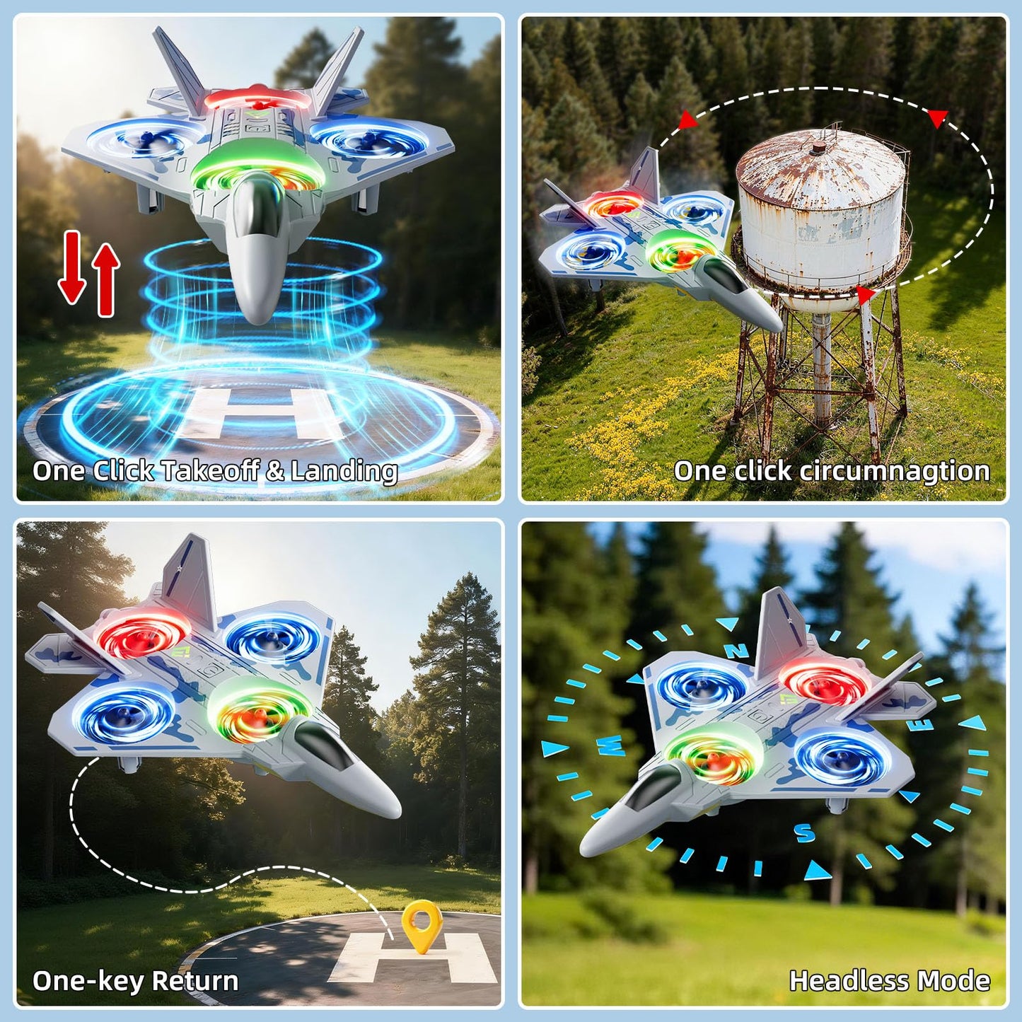 Remote Control Airplane Drone for Kids Ages 4-6-8-10-12, RC Plane Jet Drone with One Key Take Off-Landing, Headless Mode, 360° Flip for Kids Boys Beginners, Outdoor Flying Toys Birthday Gifts for Boys