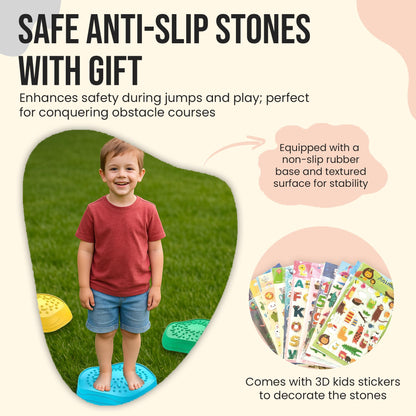 Stepping Stones for Kids, 5pcs Non-Slip Toddler Stepping Stones Age 3-6, Stackable Balance Stones with Stickers, Indoor & Outdoor Obstacle Course Sensory Toy, Promotes Balance & Coordination Skills