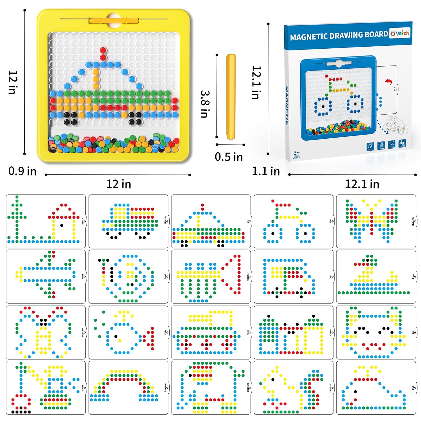 Large Magnetic Dots Board for Kids, Magnetic Drawing Board for Toddlers, Magnetic Dot Art with Magnetic Pen, Montessori Preschool Education Travel Toys for Kids Boys Girls Age 2 3 4 5 6 7 Years Old