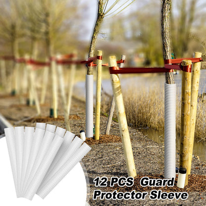 Nuenen 12 Pcs Corrugated Tree Guards, Long 15.75 Inch Diameter 1.96 Inch Pp Tree Trunk Protectors, Tree Bark Protector Tube Wraps for Saplings Plants Seedlings Deer Rabbit Cats Rodents Mowers (White)