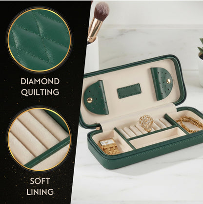 Bey-Berk Diamond-Quilted Leather Travel Jewelry Case, Green, 9" x 4" x 1.75"