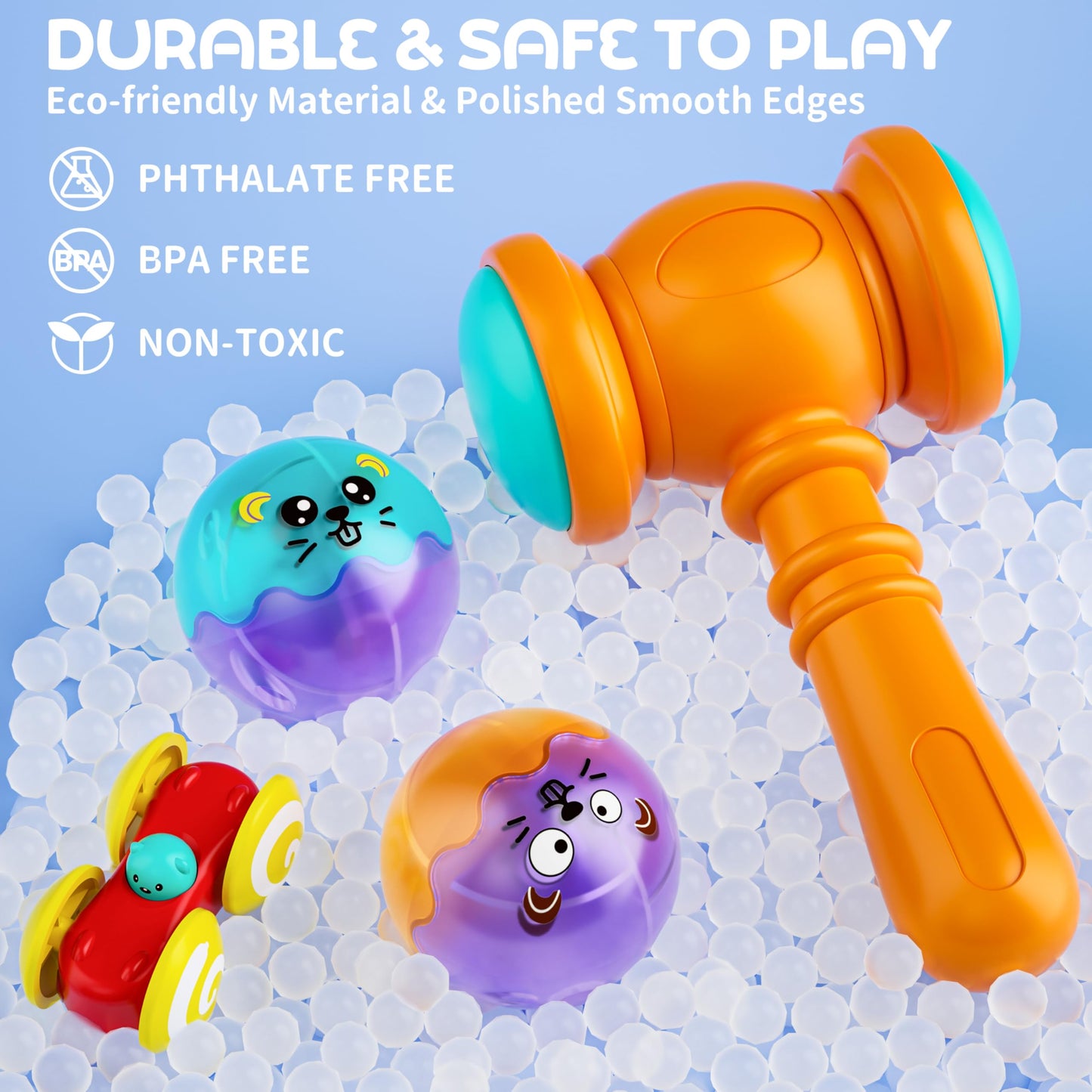 2-in-1 Rolling Ball & Car Ramp Race Track for Toddlers, Hammer Ball Drop Toy for Boys & Girls, Interactive Toys w/Sensor Lights - Montessori STEM Learning Toys - Brithday Gift for Kids 1-5+ Year Old