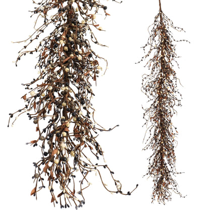 Quixem 5FT (60 in) Rustic Black Grey & Cream Pip Berry Garland for Mantel & Table, Neutral Everyday Farmhouse Decor, Flexible Wired Vine, Precise Size & Less Shedding