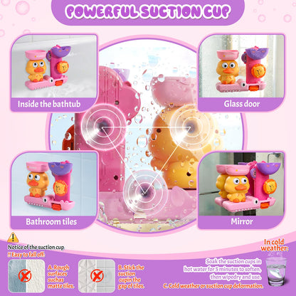 Baby Bath Toys for Kids Ages 1-3 Interactive Toddler Bath Toys Duck Learning Mold Free Shower Tub Toys for 1+ Year Old Girl Gifts with 3 Stacking Cups & 1 Water Spoon(Pink)