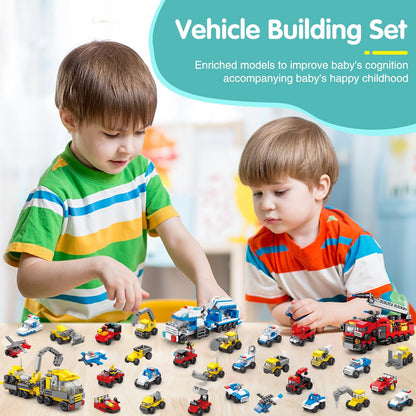 Sawaruita 30Pack Mini Cars Building Blocks Party Favors for Kids-Bulk Fire Truck,City Police Car,Construction Vehicle for Birthday Goodies Bag Easter Filling,Classroom Prizes for Boys 6-12