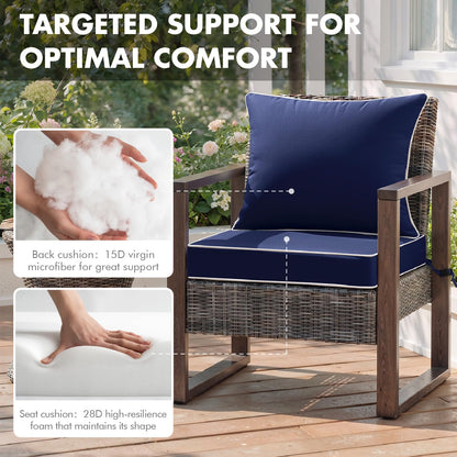 MIULEE Navy Outdoor Seat Cushion 24x24 Inch Set of 2 Waterproof & 3 Year Fade Resistant Deep Seat and Back Cushion for Patio Furniture Chair Sofa Couch with Handle and Adjustable Straps
