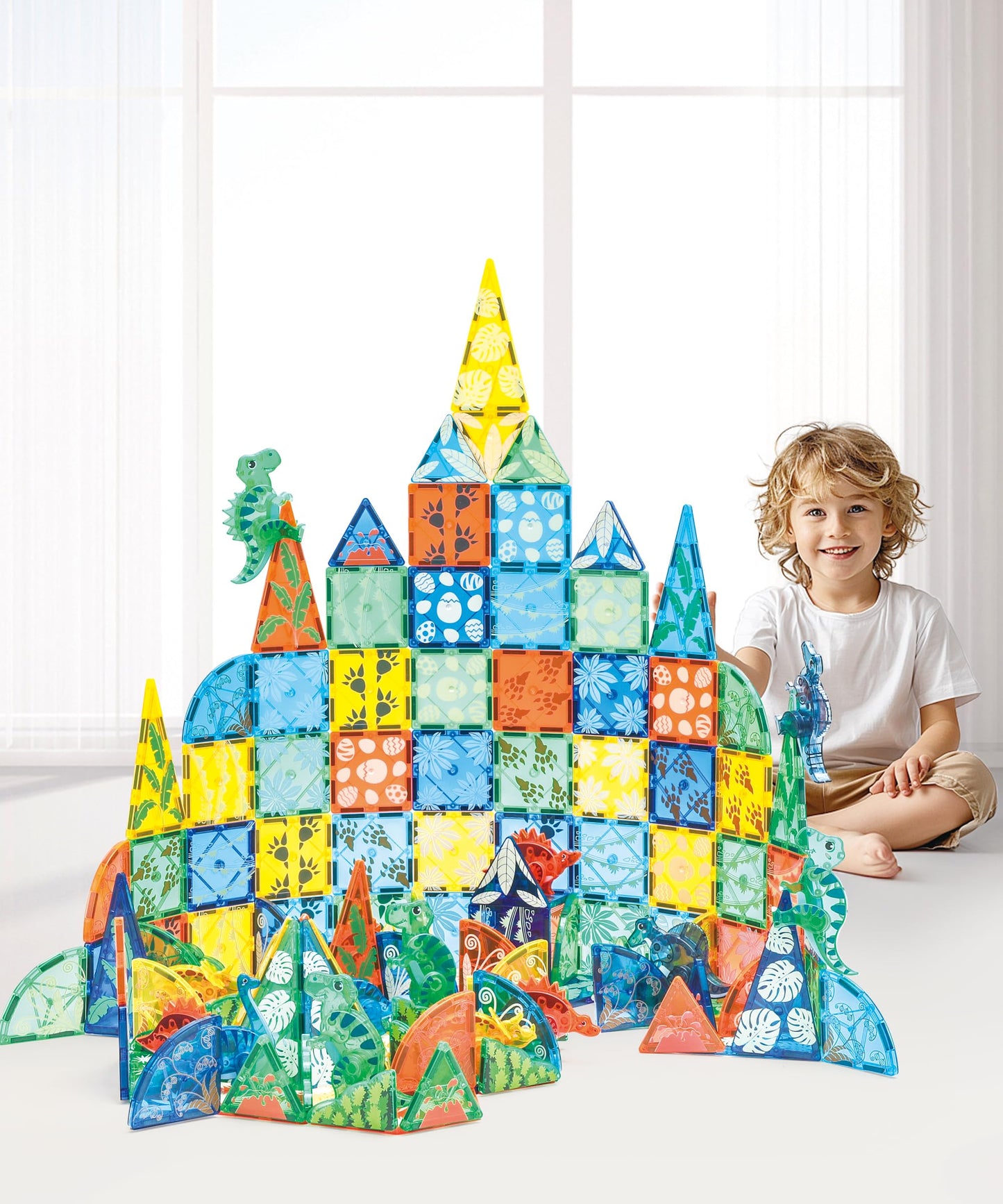 MEGAGONTILES Dinosaur Magnetic Tiles Set 106PCS | STEM-Authenticated Magnet Building Blocks with Dinosaur Animals | Educational Construction Toy for Toddlers & Kids Ages 3–8 (Boys & Girls)