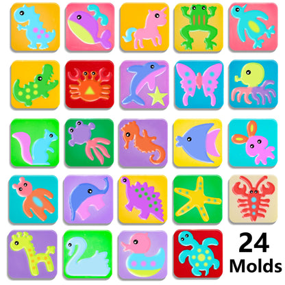 Golinkid Magic Water Elf Toy Kit, 20 Bottles 24 Molds 70ML Aqua Fairy Water Gel Kit with Sparkling Magic Gel Glow in the Dark, Crate Your Own Magic Water Pets Aqua Fairy Craft Kits for Kids