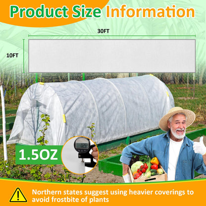 White Plant Covers Freeze Protection, 10 x 30 ft - 1.5 oz/yd² Frost Cloths for Outdoor Plants, Tree Covers Freeze Protection, Winter Garden Blanket, Sun Cover for Plants for Greenhouse, Vegetables