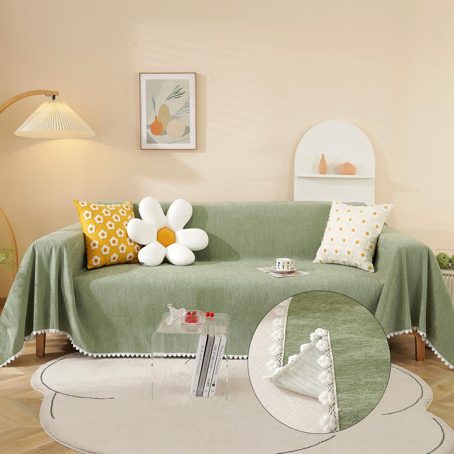 HANDONTIME Couch Cover, Sofa Covers, Sage Couch Cushion Cover Dog Furniture Protector for Living Room Chenille Couch Throw Cover Soft Thick Machine Washable Throw Blankets Sofa Slipcovers, 71" X150"