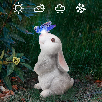 PaLuQiYa Garden Statue Outdoor Decor-Rabbit with Solar Butterfly Changing Lights Garden Statues,Bunny Statue for Patio,Balcony,Yard,Lawn Ornament,Gardening Gifts for Mom Grandma