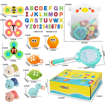 LZZAPJ Baby Bath Toys for Toddlers 1-3, Kid Bathtub Toy with 36 Foam Bath Letter & Number, Fishing Games with Fish Net, Water Pool Toy with Storage Bag, Shower Toy Gift for Boy Girl Infant 1 2 3 4 5 6