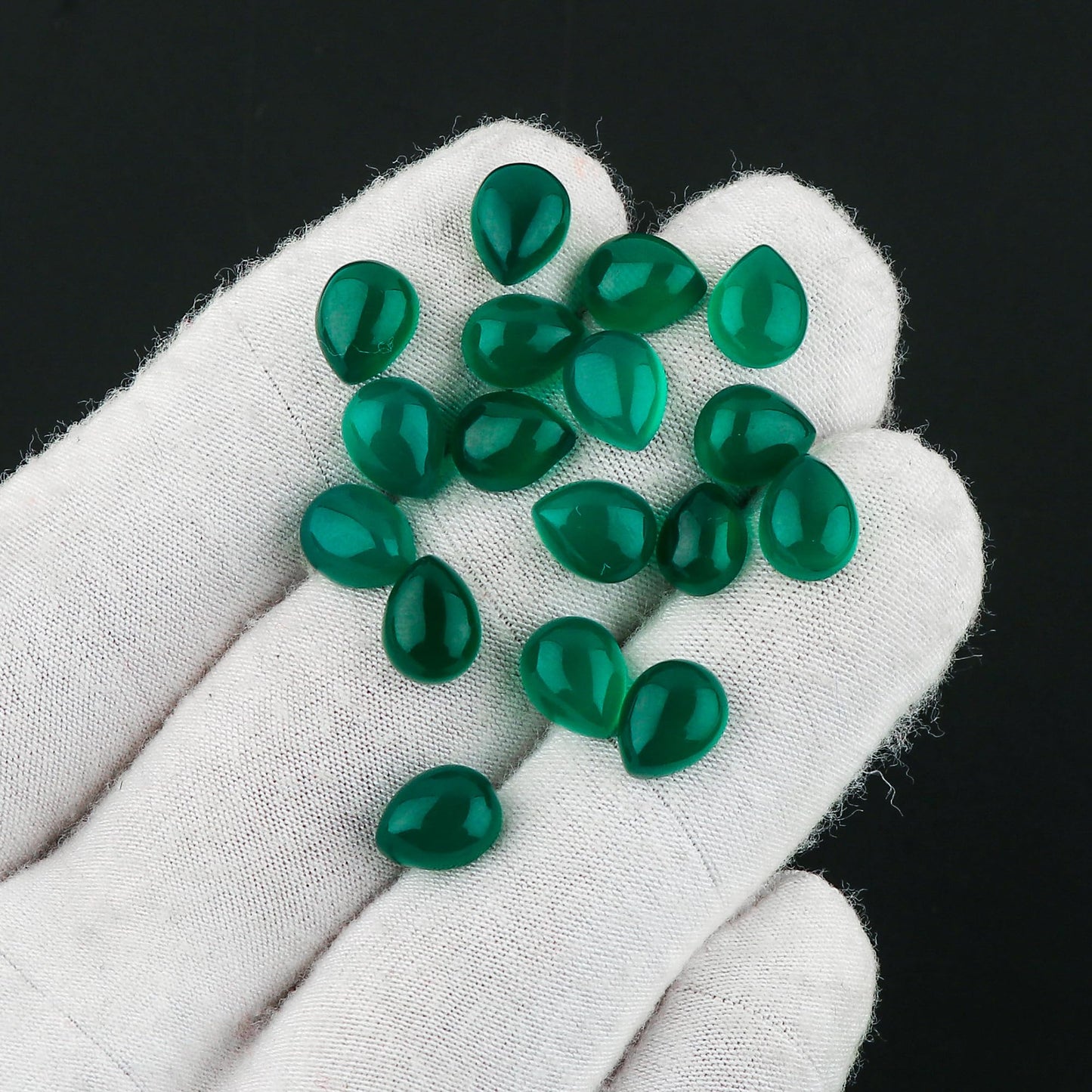 CRYSTALIS 22+pcs Natural Green Onyx Loose Gemstone Wholesale Bulk Cabochons Jewelry Making Supply, Chakra Healing Polished Stones, Wire Wrapping, DIY, Gem Collection, 9x7mm Pear