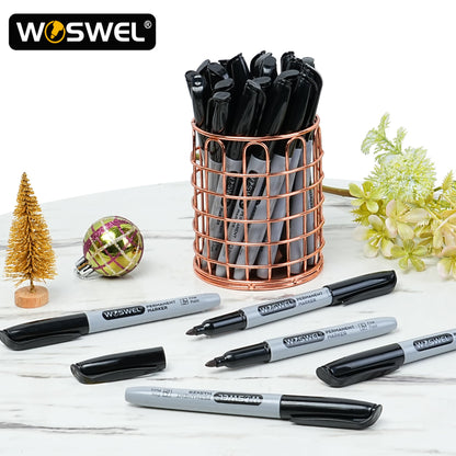 WOSWEL Permanent Markers Bulk, 144 Pack Fine Point Tip Black Permanent Marker Set, Waterproof Markers, Premium Smear Proof Pens, Quick Drying, Office Supplies for School, Office, Home