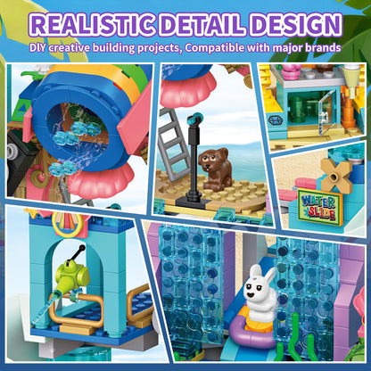 WinGift 1150Pcs Friends Water Park Building Set, STEM Summer Fun Party Toy with Swimming Pool Slides,Water Canons,Diving Platform,Animal, Pretend Play Kit for kids, Birthday Gifts for Girls Ages 6-12+