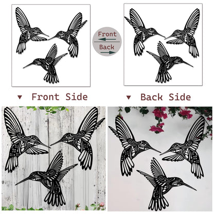 QZGXDECO Set of 3 Metal Hummingbird Wall Decor, 3D Iron Bird Wall Art for Outdoor Garden Fence, Patio & Yard Decorations, Large Hanging Sculptures for Living Room & Home, Gifts for Bird Lovers