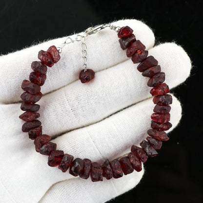 CRYSTALIS Red Garnet Bracelets, Raw Crystals Bracelet, Natural Gemstone Bracelets, 925 Sterling Silver Bracelets, Women Gift Jewelry, Birthstone Bracelets, Power Healing Bracelets | Heart Chakra [A+]