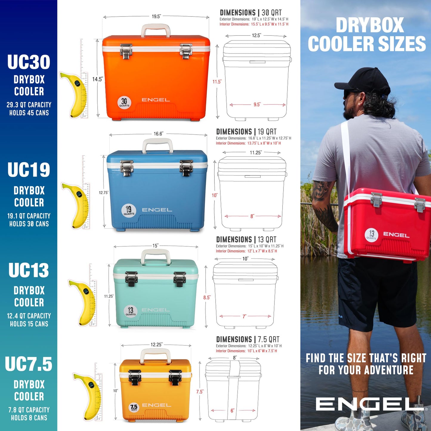 Engel UC19 19qt Leak-Proof, Air Tight, Drybox Cooler and Small Hard Shell Lunchbox for Men and Women in Silver