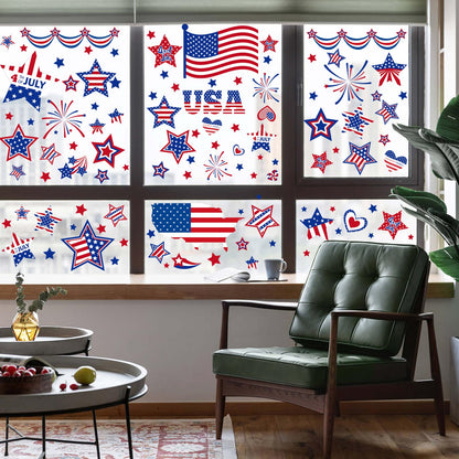 4th of July Window Clings Decorations,111 PCS Reusable Static Summer Patriotic American Flag Stickers for Glass Windows Independence Day,Memorial Day,Veteran's Day,USA Holiday Red White Blue Decor