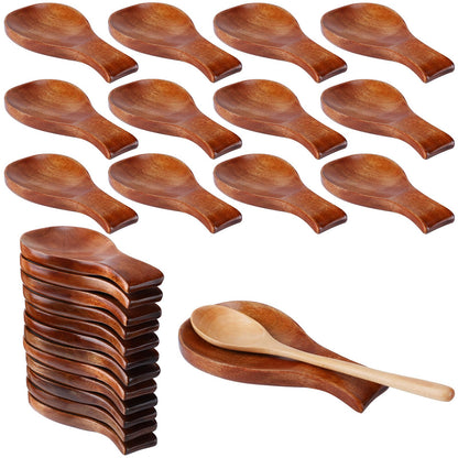 AceOrbit 12 Pack Wood Spoon Rest for Stove Top Bamboo Spoon Holder for Kitchen Counter Utensil Rest for Spatula, Ladles, Forks, Tongs, Modern and Rustic Dining Table Decor