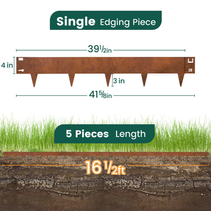 PROWORX Corten Steel Rust Landscape Edging Border, 5 Pack 42”L x 7”H Weather Resistant Bendable Metal Garden Lawn Edging for Landscaping, Yard Pathway (16.5 Ft Total)