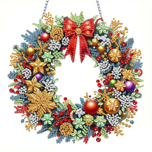 Morudeor Christmas Hanging Diamond Art Kits for Adults, DIY Winter Holiday Xmas Special Shape Rhinestone Gem Craft, Christmas Wreath Acrylic Diamond Hanging Pendant Ornament Kits for Home Decor