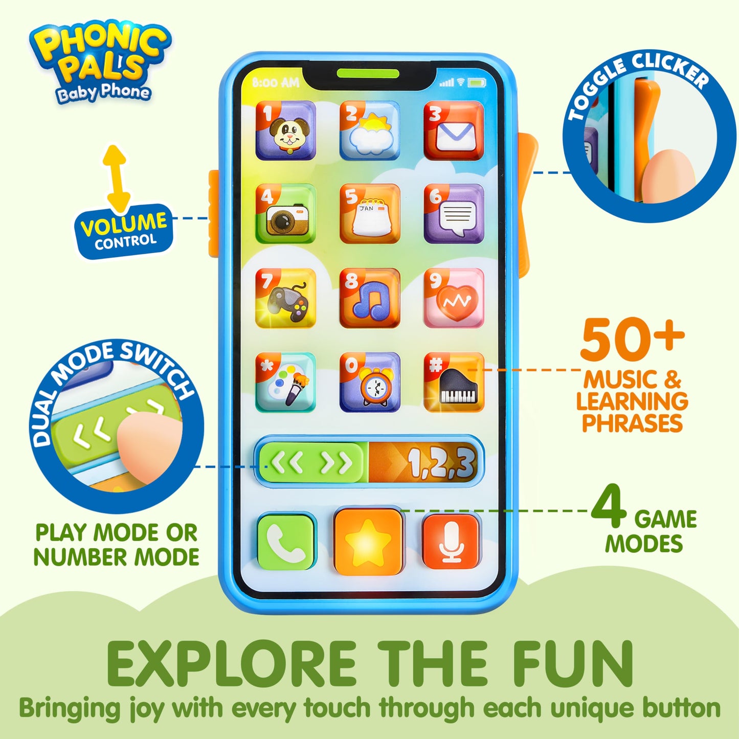 JOYIN Upgraded Toy Phone and Remote Control Set, 90+ Music and Learning Phrases, Baby Toys 6-12 Months, Toddler Birthday Gifts for 1 2 3+ Year Old Girs Boy