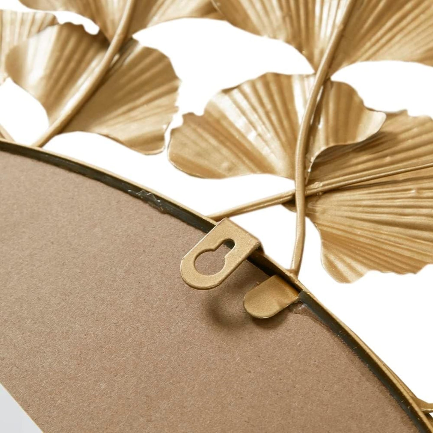 Martha Stewart Wall Décor Large Gingko Leaf Round Wall Mirror for Living Room, Iron Metal Plate Frame Antique Finish, Ready to Hang Bedroom Decoration, Eden, 30.5", Gold