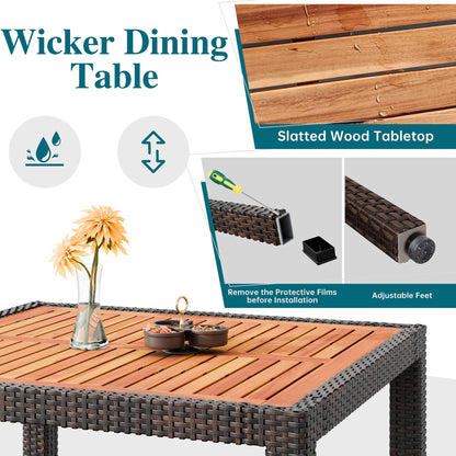 Shintenchi 5 PCS Patio Dining Set, Wicker Outdoor Table and Chairs with Soft Cushions, Patio Furniture Set with Wood Table Top for Backyard, Deck and Garden, Brown Rattan