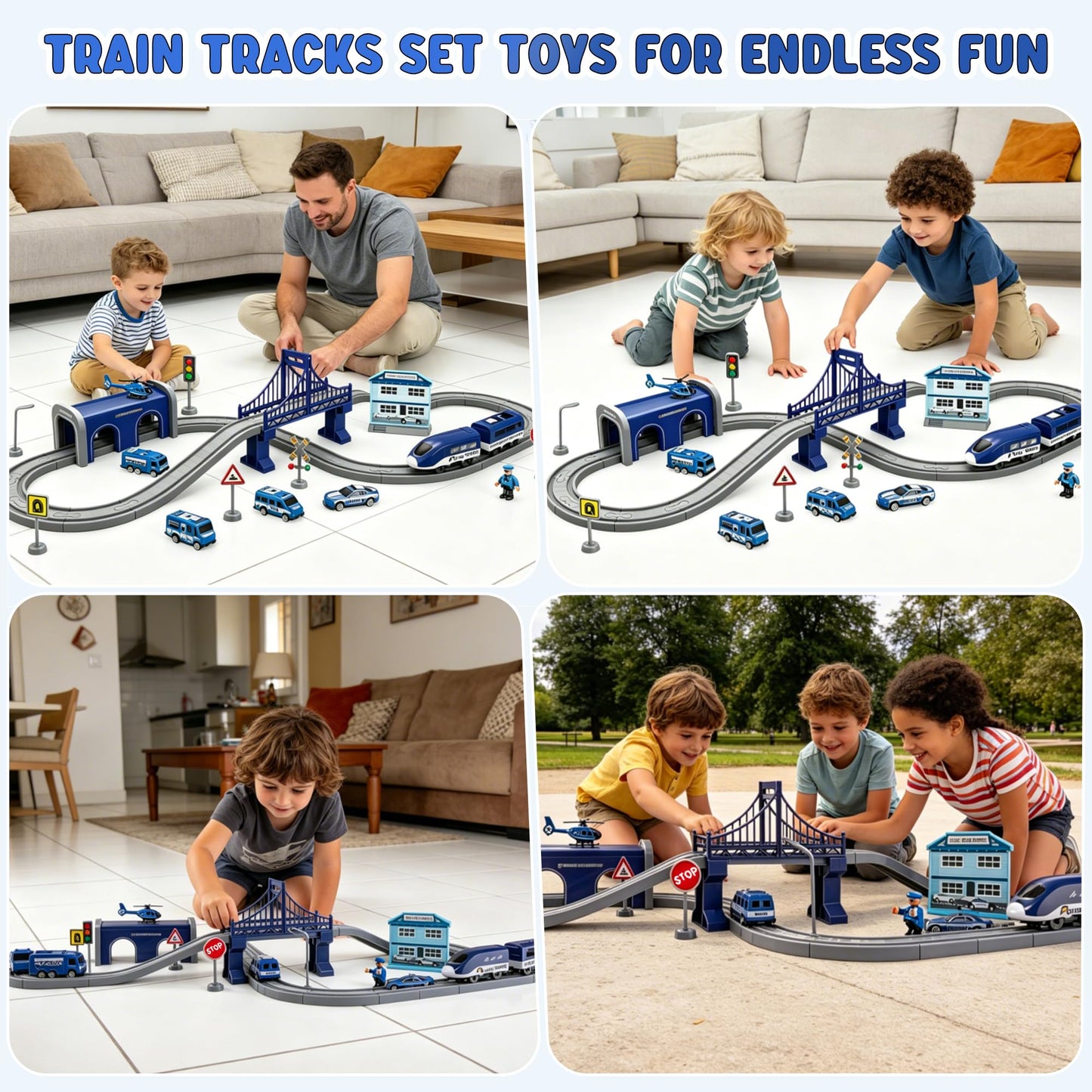 Wdmiya Train Sets for Toddlers, 66 Pcs Trains Toy with Battery Operated & Tracks (Magnetic Connection), Compatible with Thomas, Brio, Christmas Toy Gifts for 3 4 5 6 7 8 Years Old (Police)