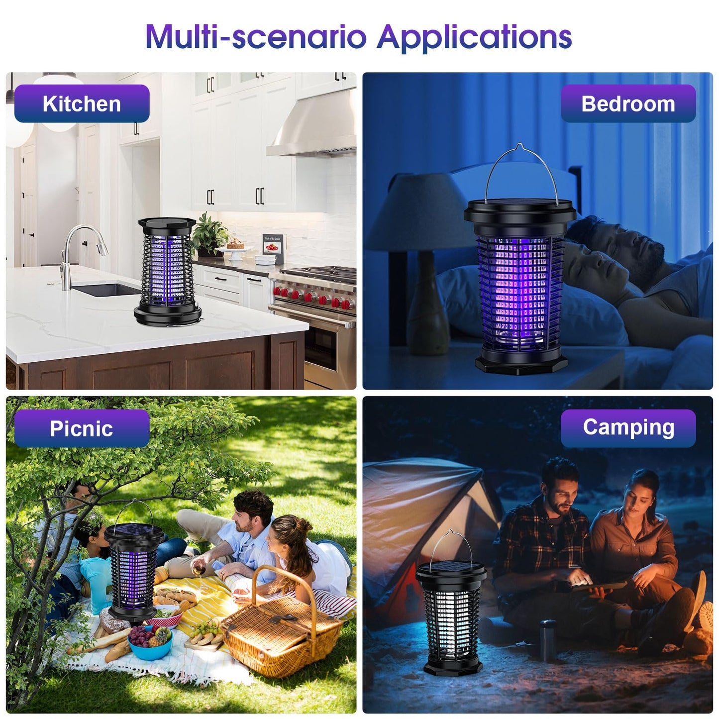 PALONE Bug Zapper for Outdoor & Indoor, USB Rechargeable Solar Bug Zapper with 5.5W Solar Power, Electric Fly Traps, Insect Zapper for Patio, Backyard, Garden, Camping