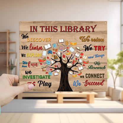 In This Library Wood Hanging Sign, Welcome Reading Room Art Wood Sign Plaque with Rope, Wall Wooden Plaque Hang Ornament, Study School Door Shelf Decor Supplies, Inspirational Christmas Gift -60